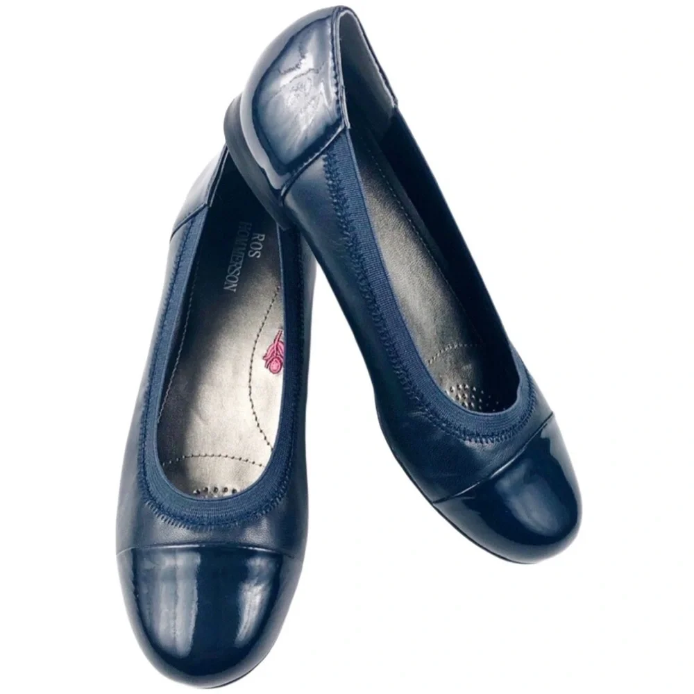 Ros Hommerson Girls Navy Leather Dress Flats Sz3.5